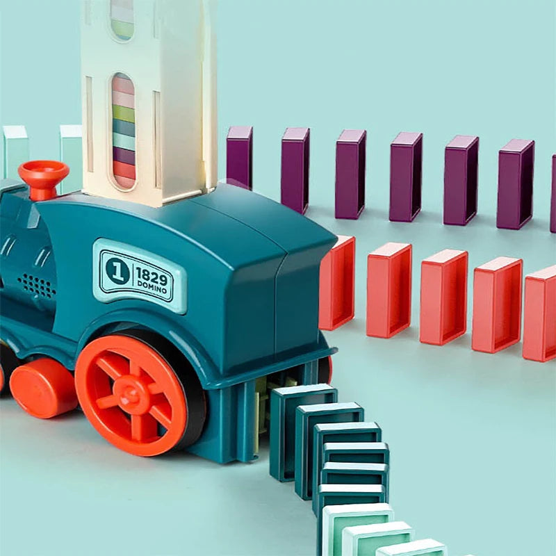 Trem empilhador de dominós