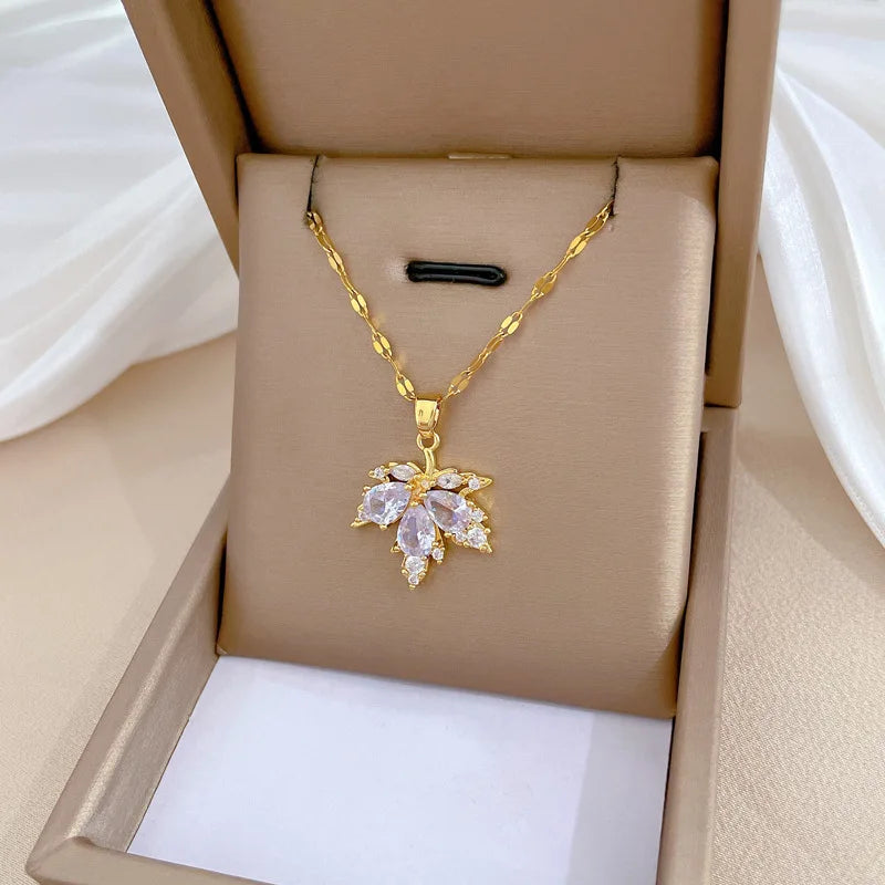 Conjunto brinco e colar de folha dourada